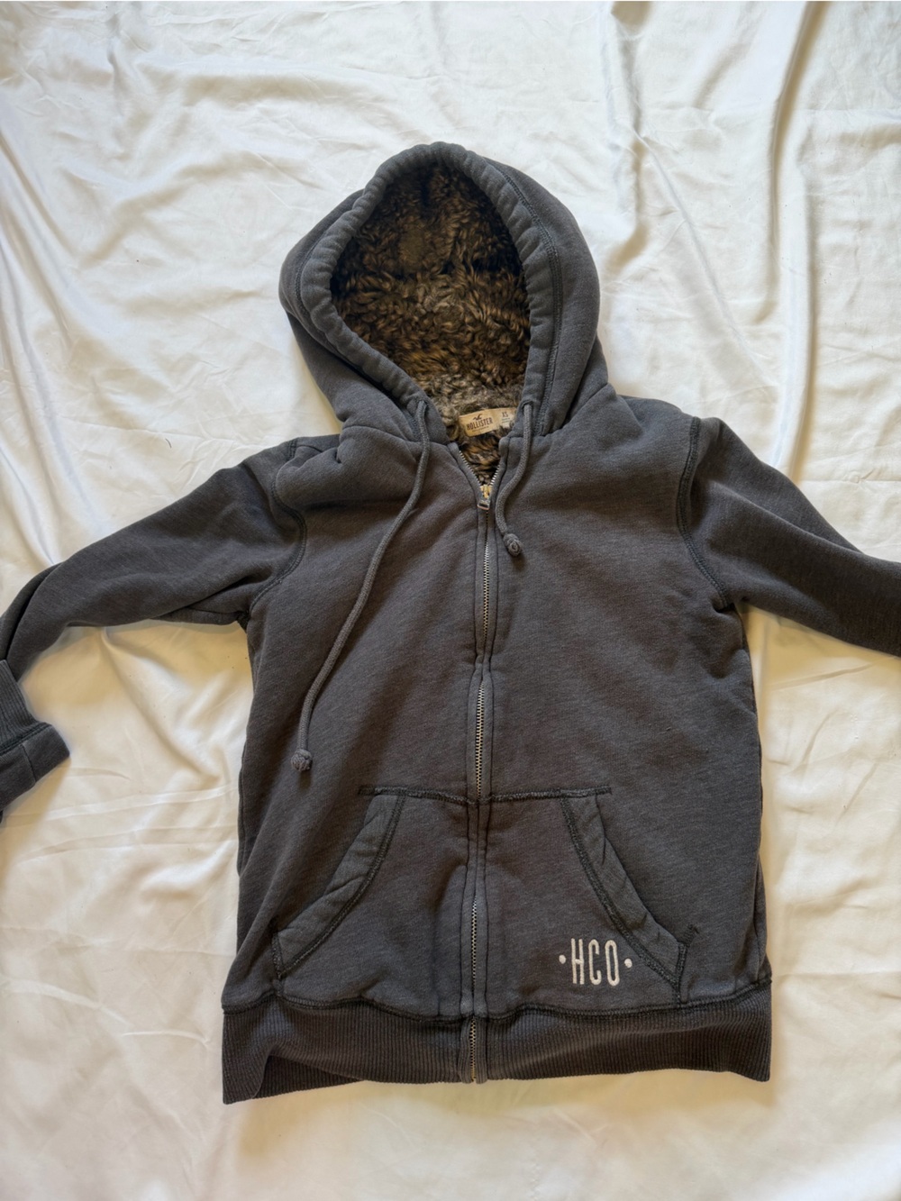 Hollister Charcoal Gray Sherpa-Lined Hooded Zip Jacket